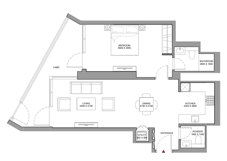 Skyvue Spectra 1 bed floor plan, 926 sqft