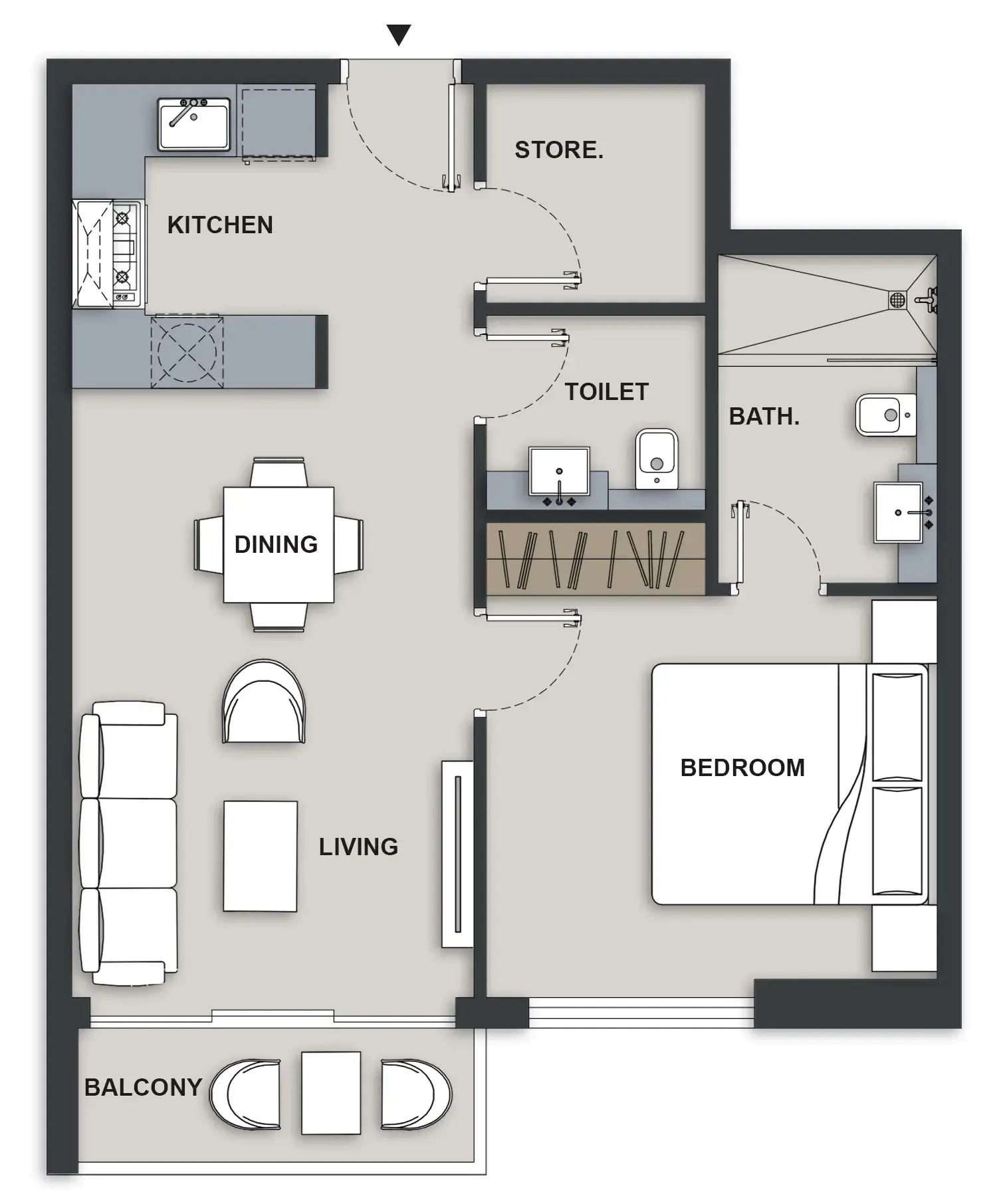 Maison Elysee III 1 bed floor plan, 633 sqft