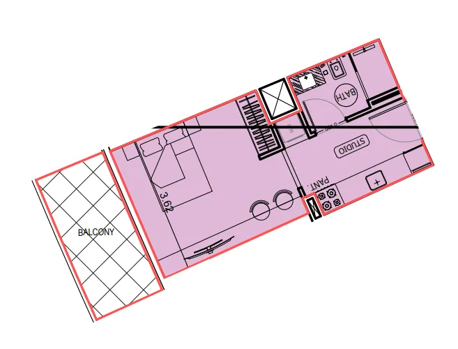 Binghatti Hillviews Studio floor plan, 411 sqft