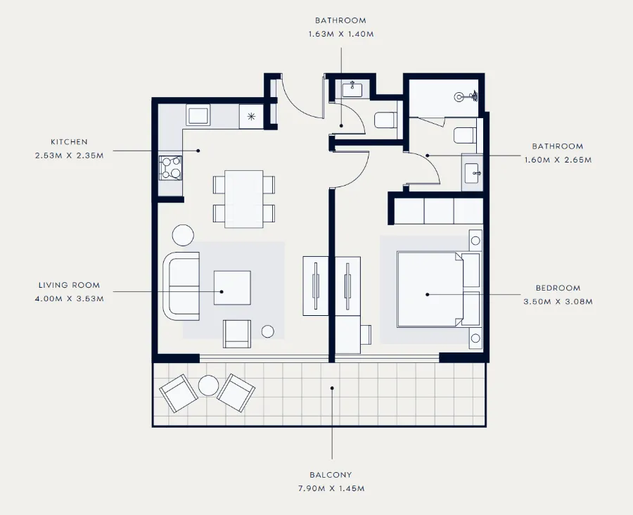 Azizi Venice 1 bed floor plan, 692 sqft