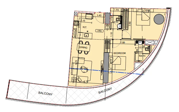 Binghatti Aquarise 2 bed floor plan, 1,301 sqft