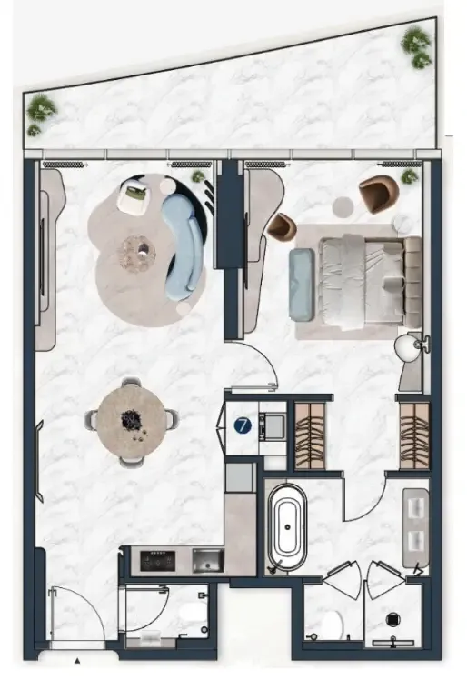 La Mazzoni 1 bed floor plan, 858 – 1,179 sqft