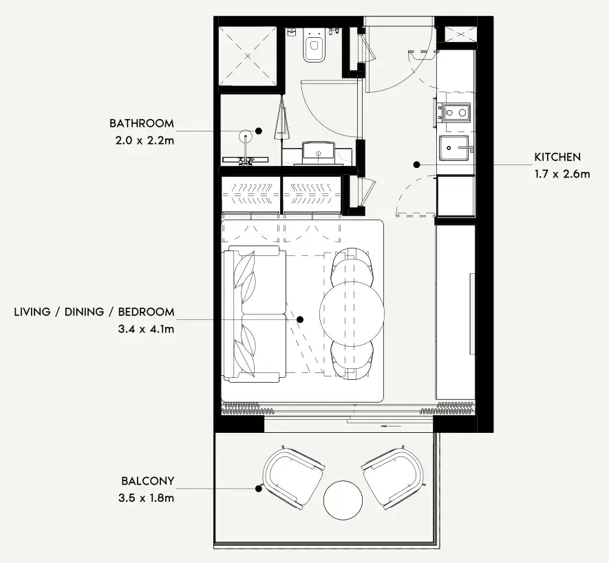 Azizi Noura Studio floor plan, 339 sqft