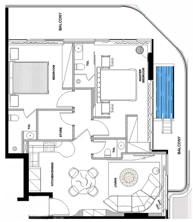 Natuzzi Harmony 2 bed floor plan, 1,249 sqft