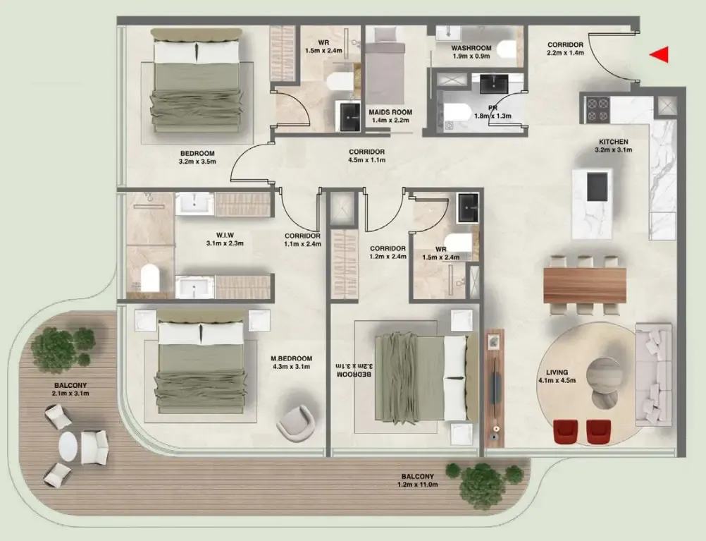 The Tides 3 bed floor plan, 1,417 sqft