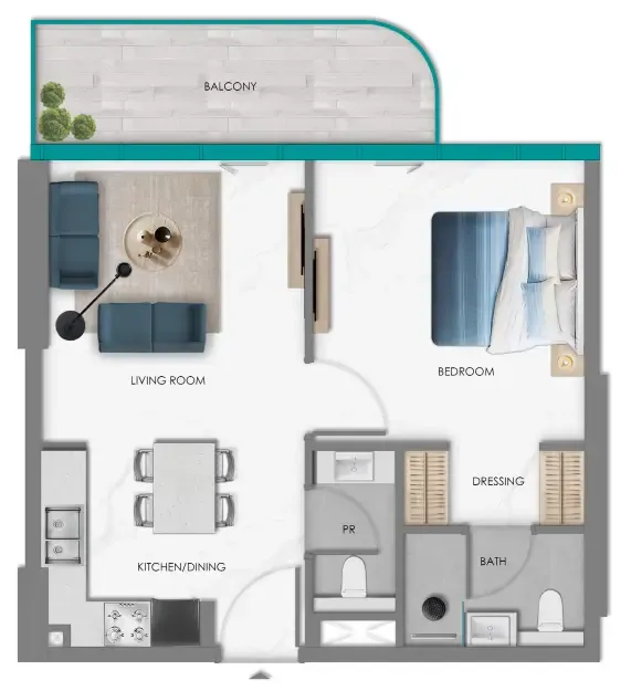 Samana South Haven 1 bed floor plan, 619 – 650 sqft