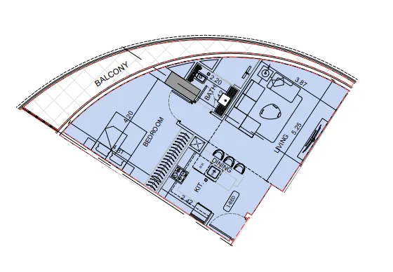 Binghatti Aquarise 1 bed floor plan, 790 sqft