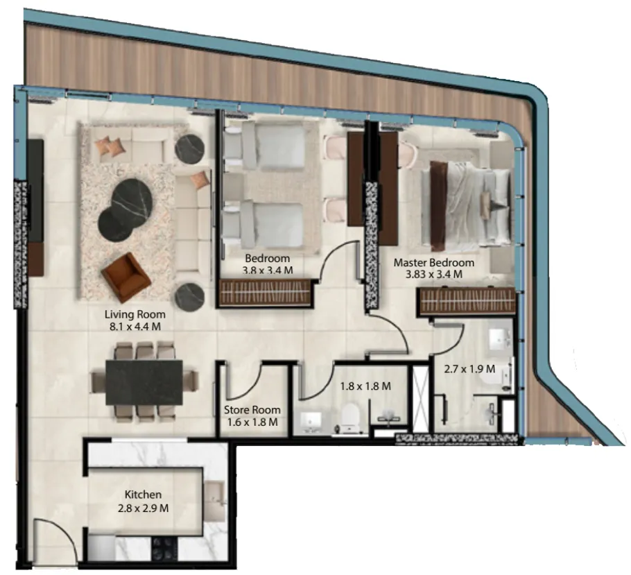 Cresswell Views 2 bed floor plan, 1,317 sqft