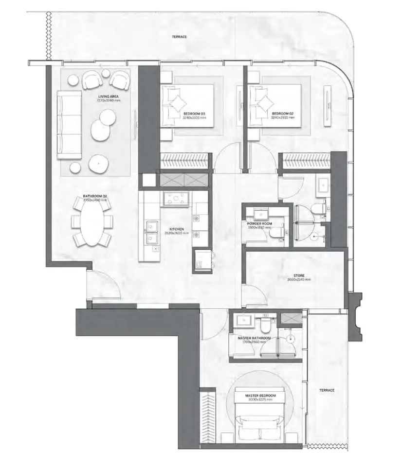 Trump International Hotel and Tower 3 bed floor plan, 1,642 sqft