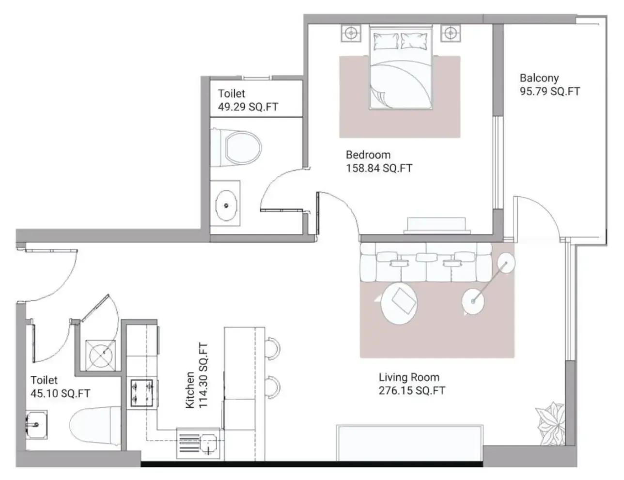 Ajman Creek Towers 1 bed floor plan, 1,178 sqft