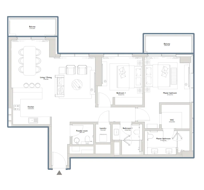 Serenia District East Residences 2 bed floor plan, 1,436 sqft