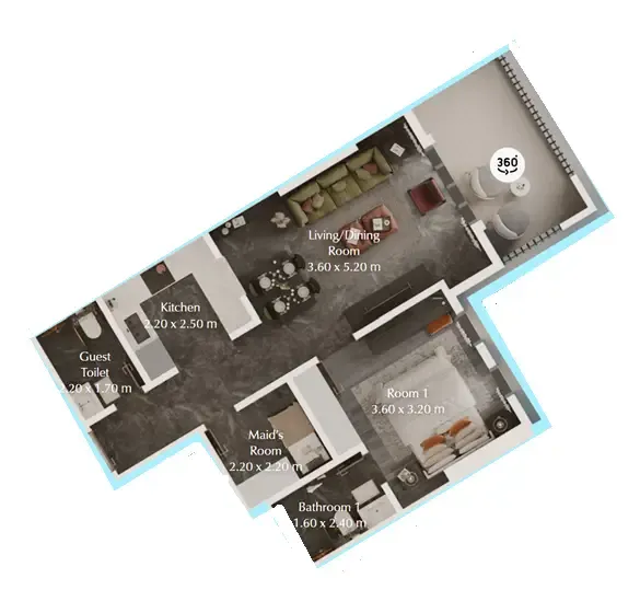 Bab Al Qasr Garden Residences 65 1 bed floor plan, 717 sqft
