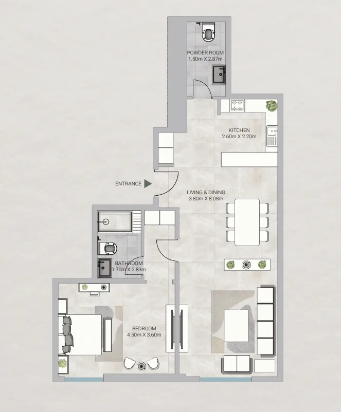 Sky Gardens Tower 1 bed floor plan, 1,131 sqft