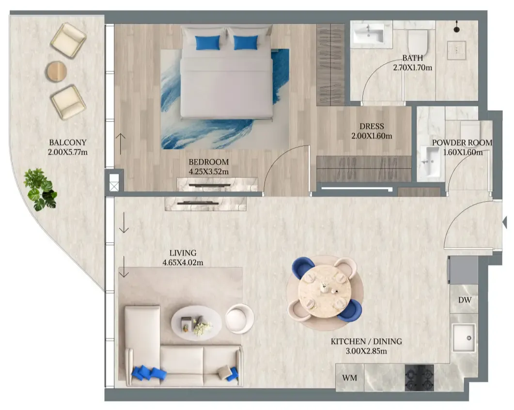Maravea Residences 1 bed floor plan, 793 sqft