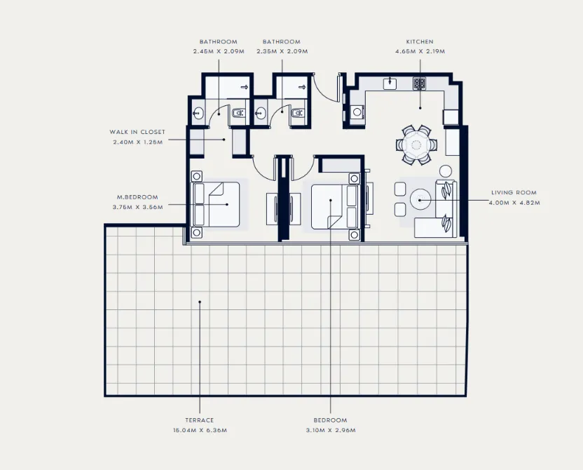 Azizi Venice 2 bed floor plan, 1,878 sqft
