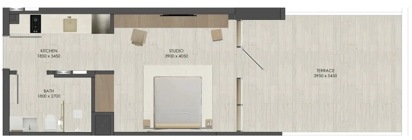 JAD 288 Studio floor plan, 566 sqft