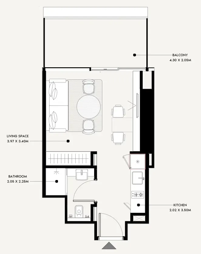 Azizi Milan Studio floor plan, 412 sqft