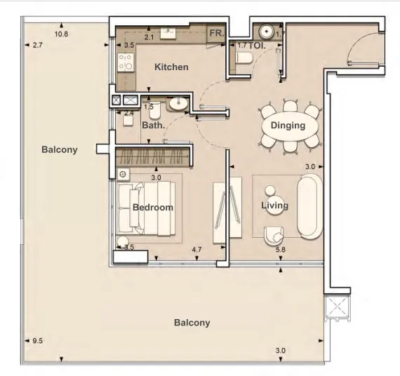 Lume Residences 1 bed floor plan, 1,158 sqft