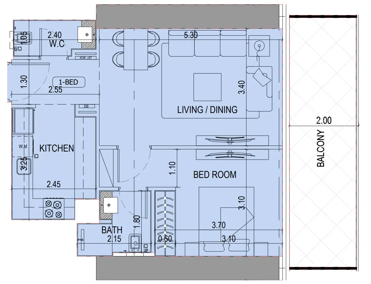 Binghatti Sky Terraces 1 bed floor plan, 757 sqft