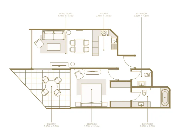 Azizi Mina 1 bed floor plan, 1,208 – 1,835 sqft
