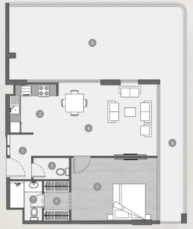 Elevia Residences  1 bed floor plan, 1,279 sqft