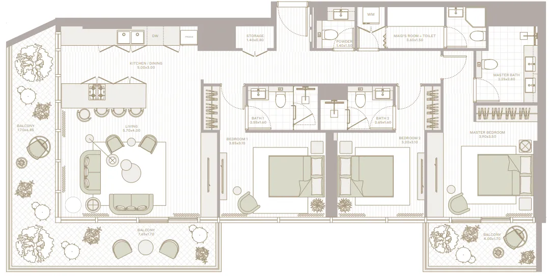 Park Five 3 bed floor plan, 1,777 sqft