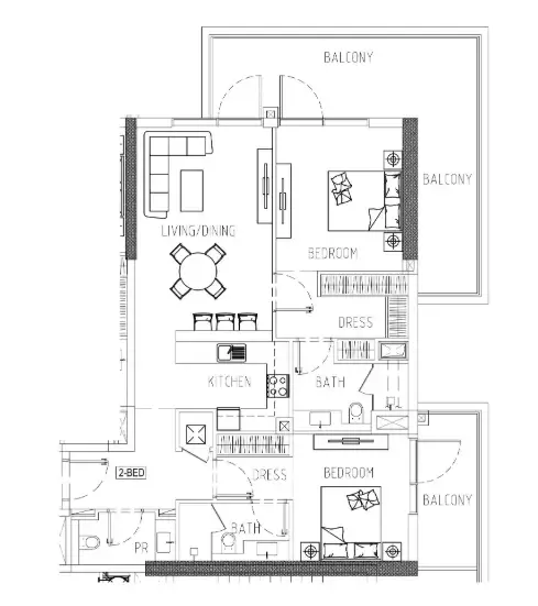 Damac Riverside Views 2 bed floor plan, 1,368 sqft