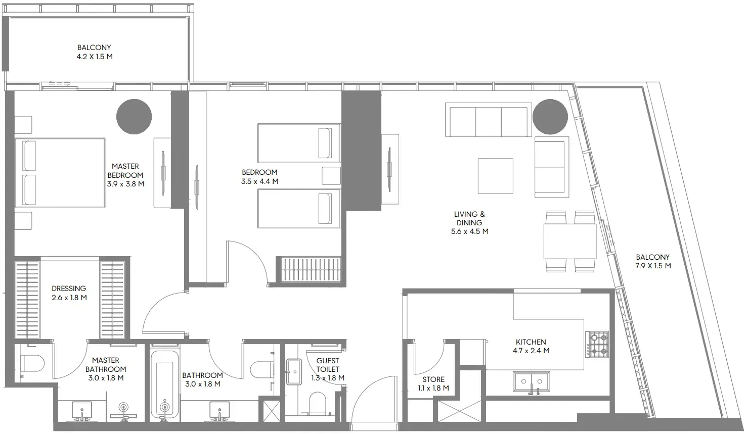 The Gate 6 2 bed floor plan, 1,397 sqft