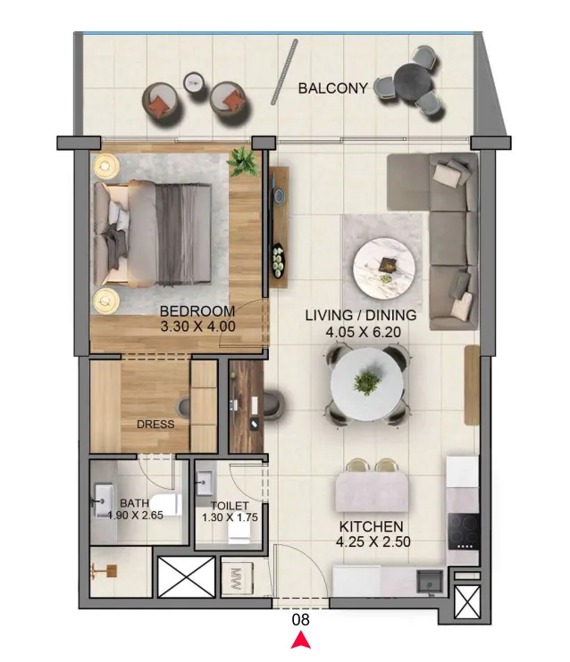 Sky Hills Residence 3 1 bed floor plan, 887 sqft