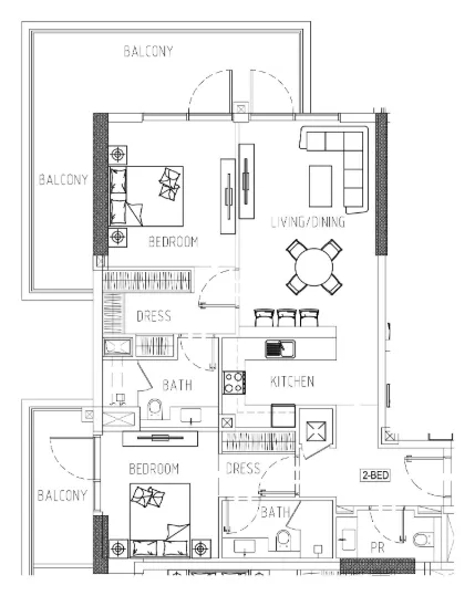 Damac Riverside Views 2 bed floor plan, 1,368 sqft
