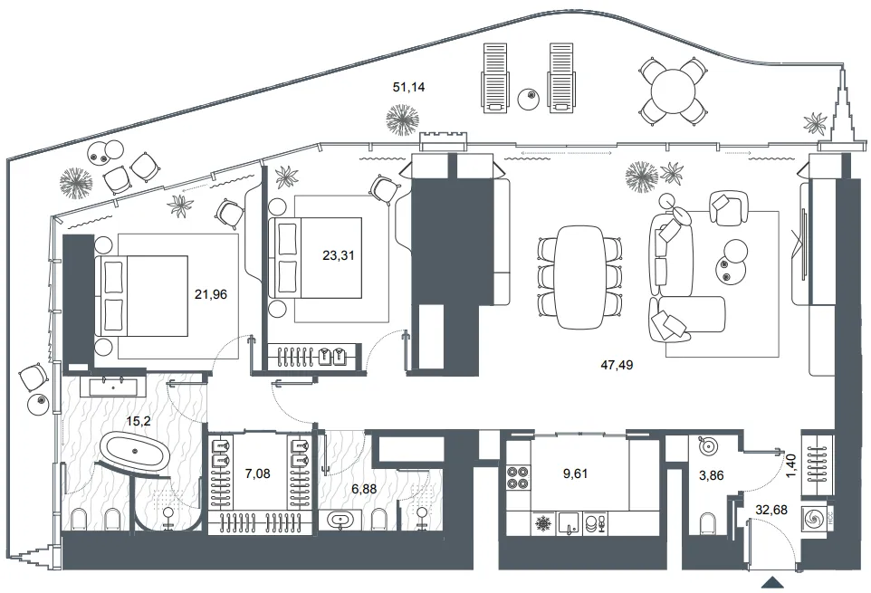 LIV Maritime 2 bed floor plan, 2,364 sqft