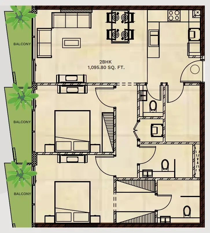 Gateway by Premier Choice 2 bed floor plan, 1,100 sqft