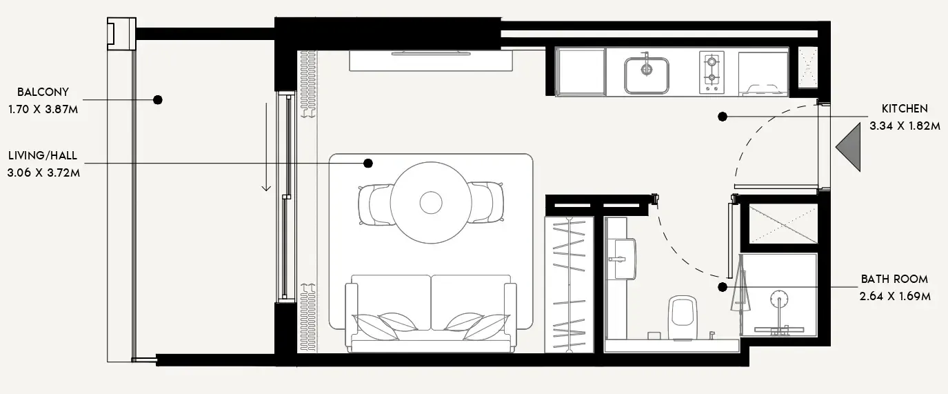 Azizi Venice Studio floor plan, 356 sqft