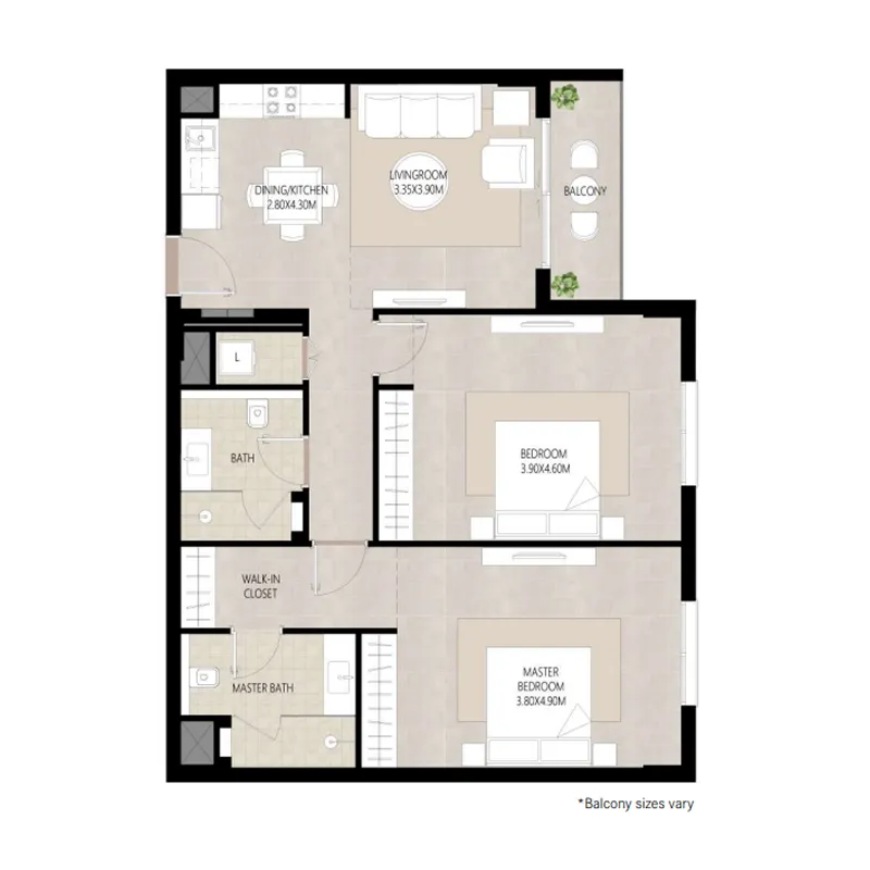Berkshire Park 2 bed floor plan, 1,073 sqft