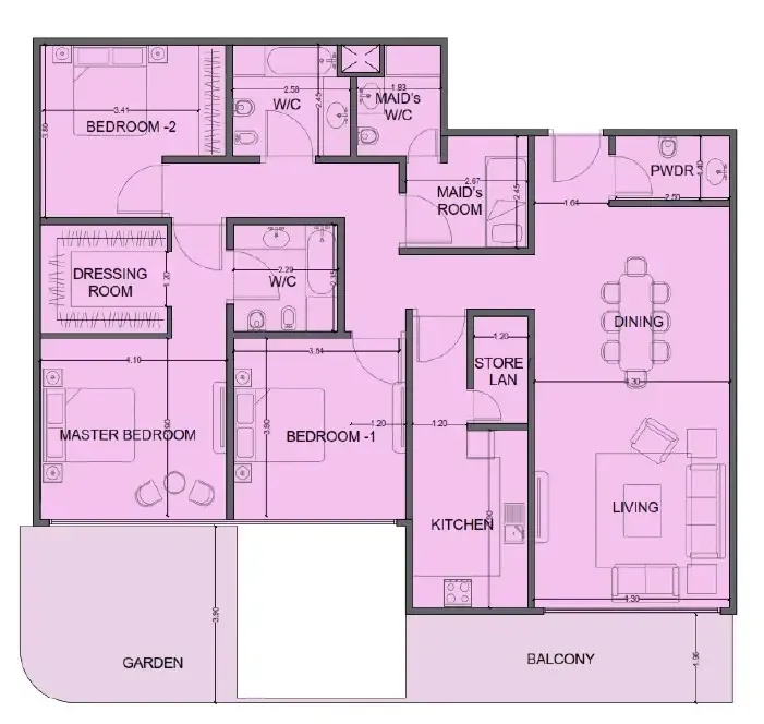 One Residence Al Reem Island 3 bed floor plan, 2,017 sqft