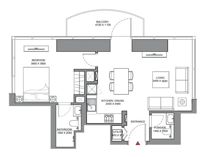 Skyscape 1 bed floor plan, 762 sqft