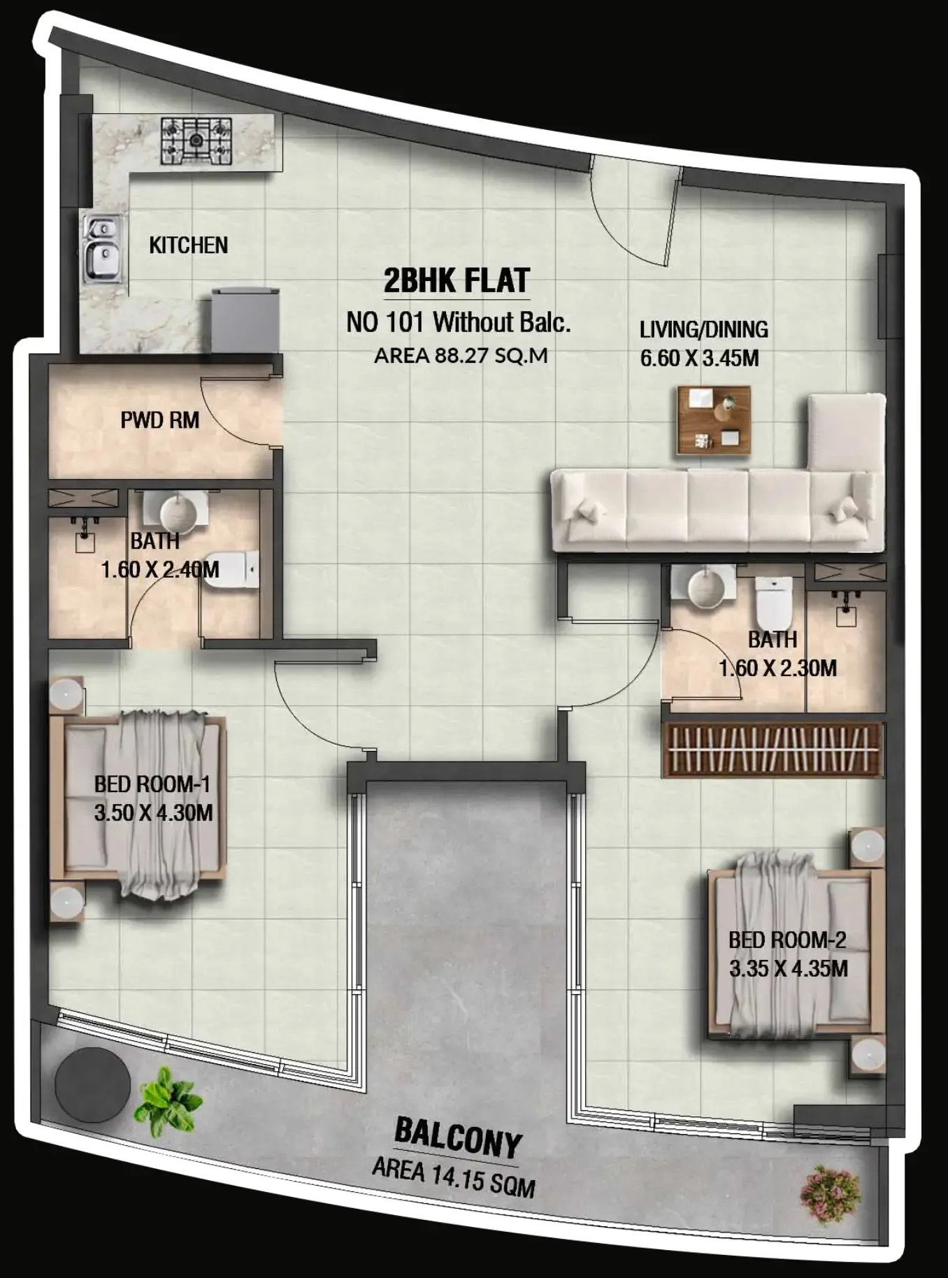 Lincoln Star Residence 4 2 bed floor plan, 1,102 sqft