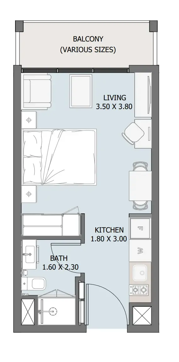 Verdana III Studio floor plan, 324 – 396 sqft