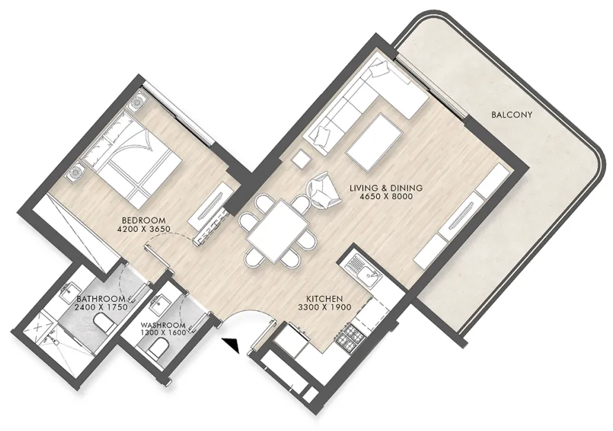 Capital Horizon Terraces 1 bed floor plan, 880 sqft