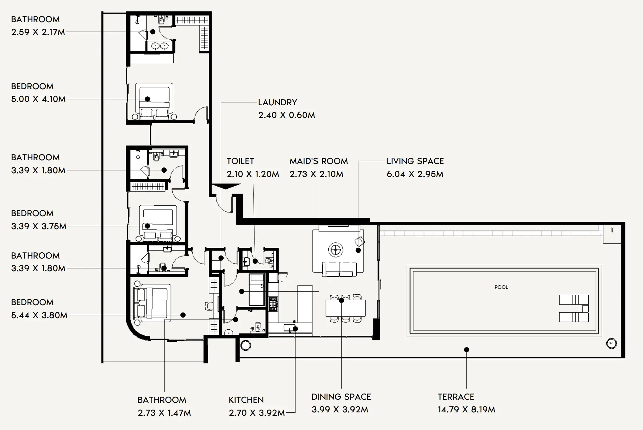 Jaddaf Beach Oasis 3 bed floor plan, 3,795 sqft