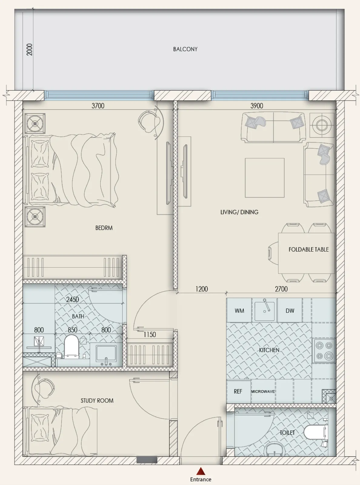 Enaya Residences 1 bed floor plan, 938 sqft