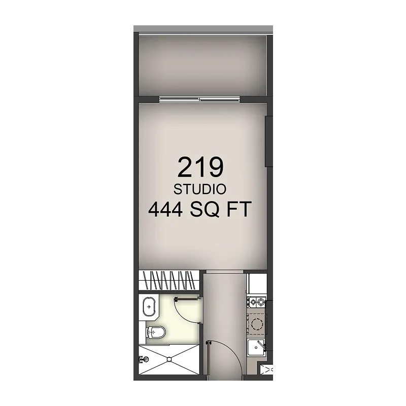Aizel Tower Studio floor plan, 444 sqft