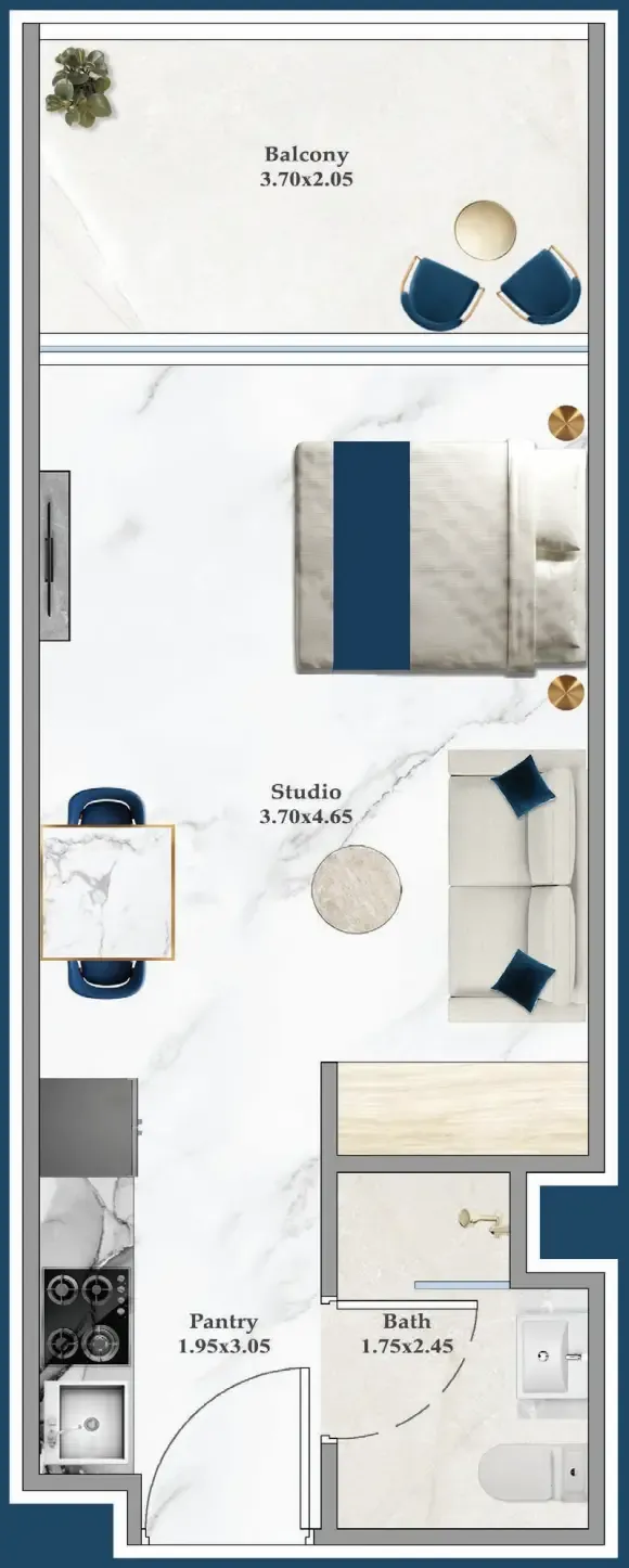 Serenz Studio floor plan, 382 sqft