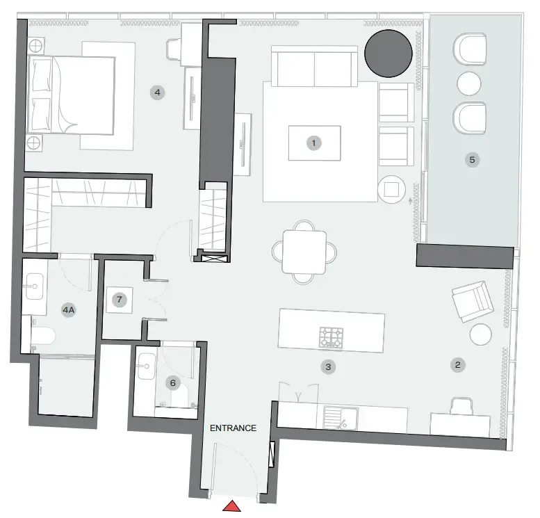 Sobha Seahaven 1 bed floor plan, 1,242 sqft