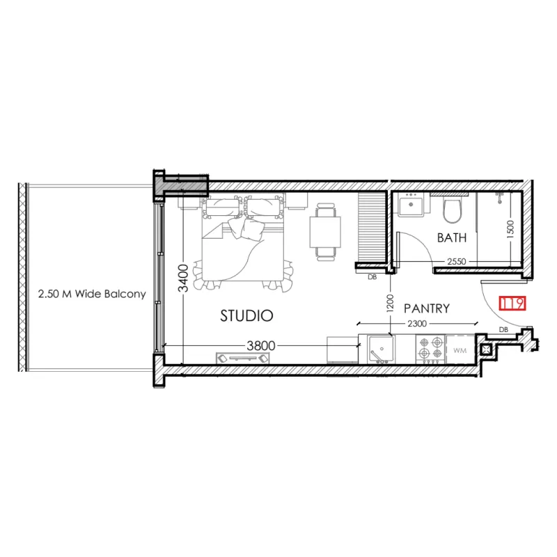 Al Haseen Residences 5 Studio floor plan, 373 sqft