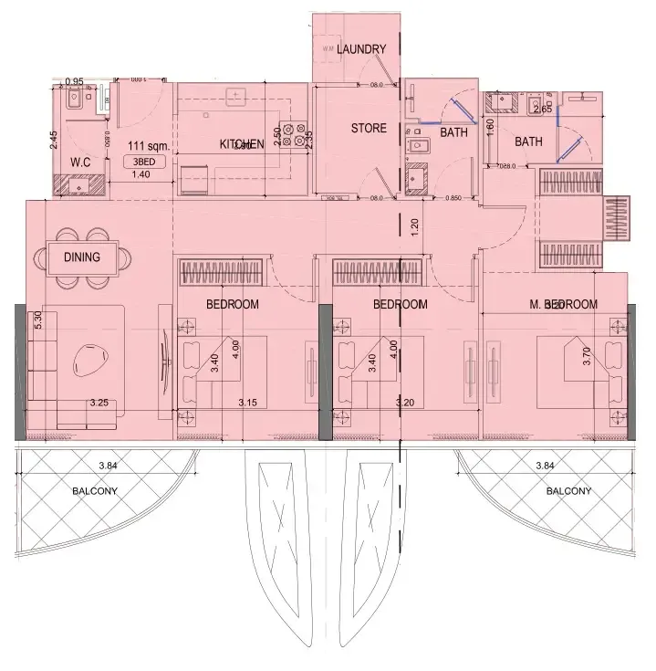 Project Maybach 3 bed floor plan, 1,321 sqft