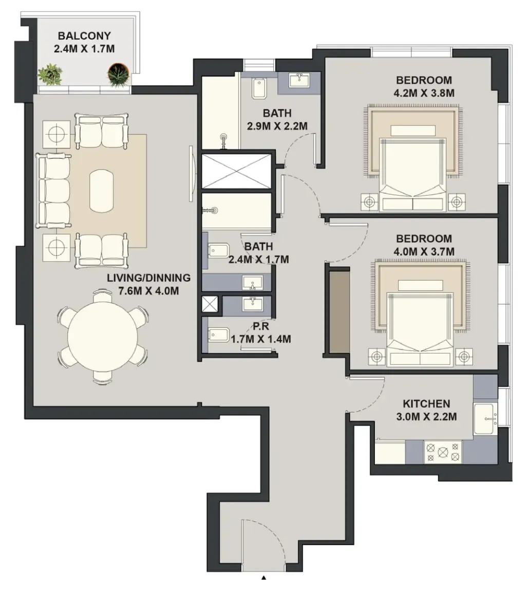 Exotica by Al Marina 2 bed floor plan, 1,221 sqft
