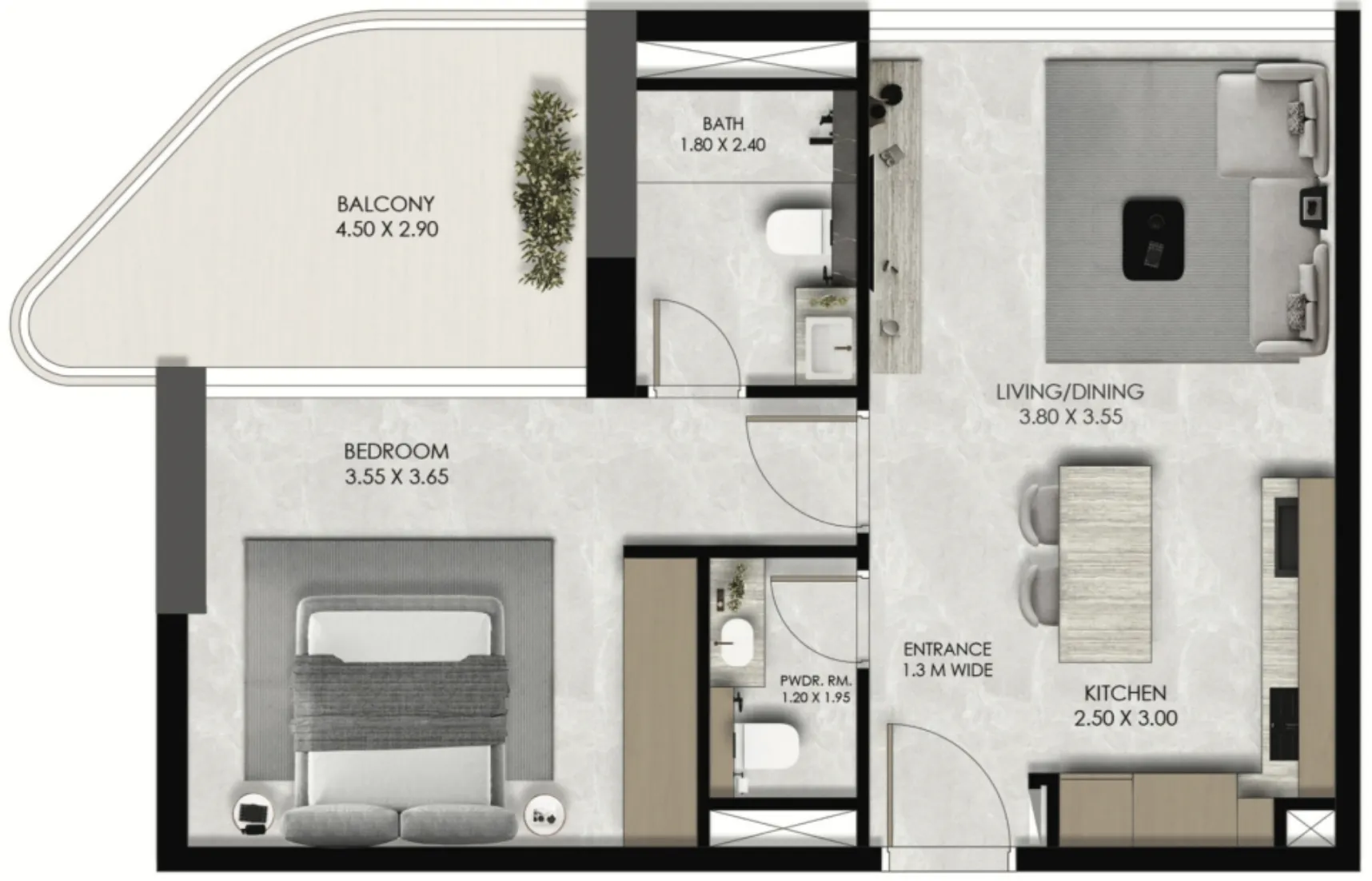 Verano by Prescott 1 bed floor plan, 687 sqft