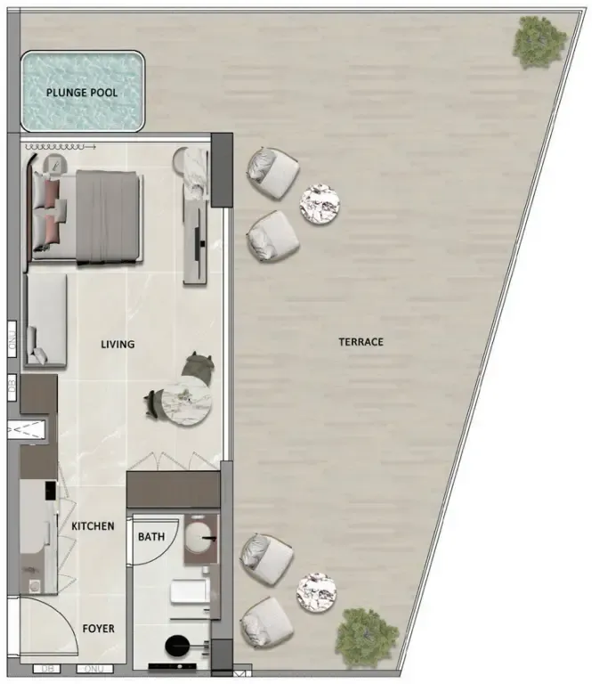 South Lofts 1 bed floor plan, 1,111 sqft
