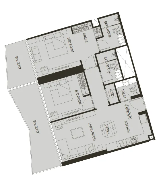 Binghatti Haven 2 bed floor plan, 1,155 sqft
